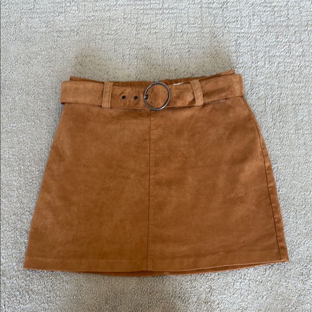 Tan Suede Mini Skirt with Belt